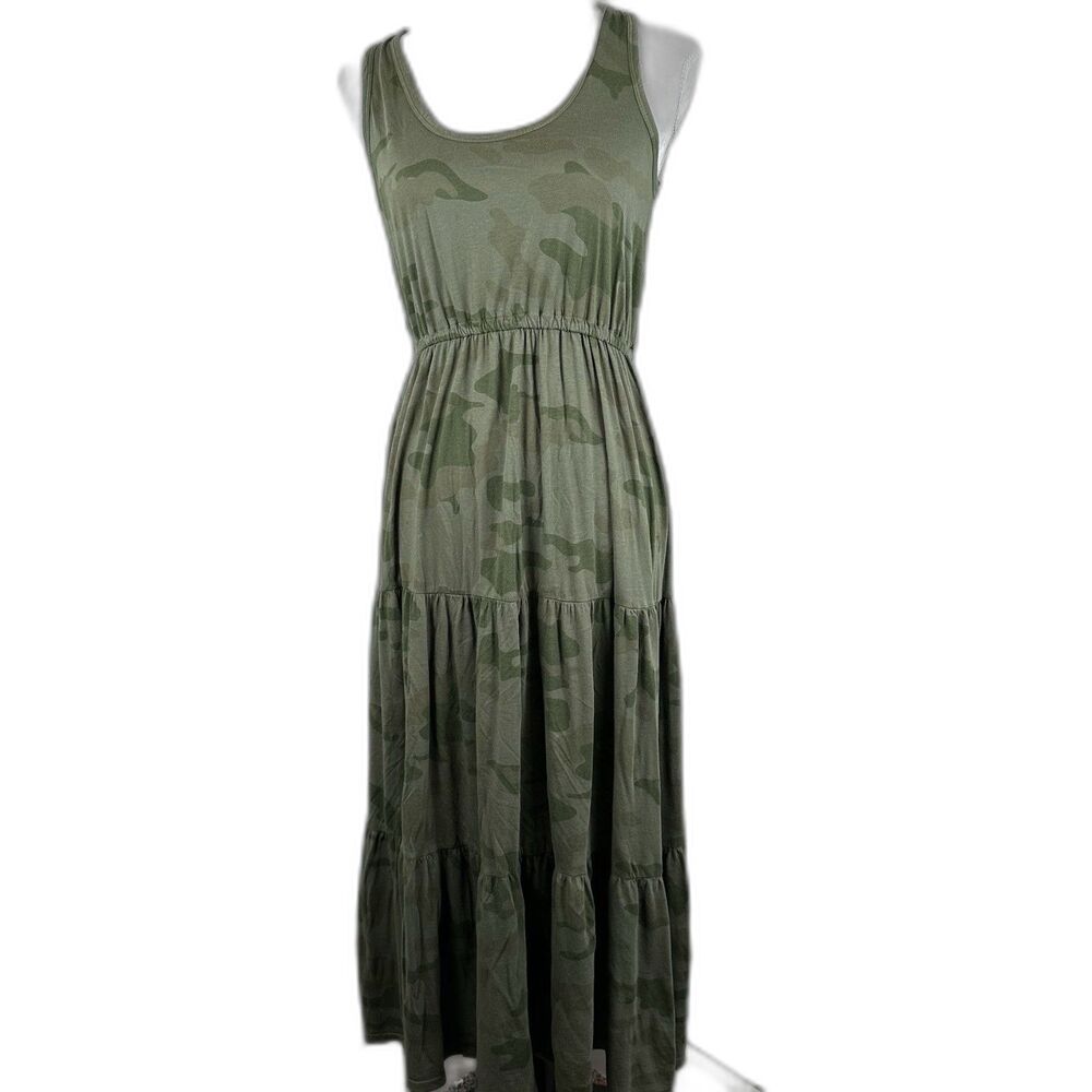 Sundry Evereve Weekender Camo Racerback Midi Dress Sz 1 SMALL 4-6 Green USA Made